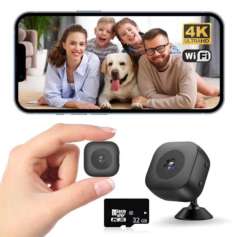 Minicámara inteligente 4K con visión nocturna a todo color, alta definición y WiFi; resistente al agua, con detección de movimiento y monitoreo de seguridad para el hogar.