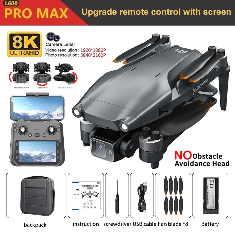 L600 PRO MAX GPS Drone Professional 8K 3-Axis Gimbal HD Dual Camera Obstacle Avoidance FPV Brushless 5G WIFI RC Quadcopter Toys