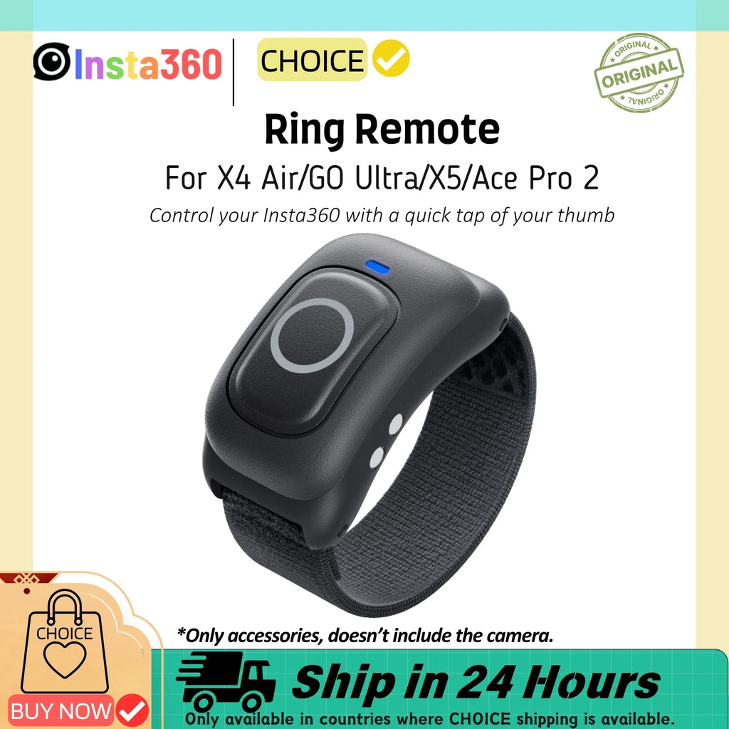 Insta360 Ring Remote 20 m (66 pies) Mini mando de pulgar IPX7 RC para Insta 360 GO, Ultra, X5, Ace Pro 2 y X4 Air. Accesorios originales