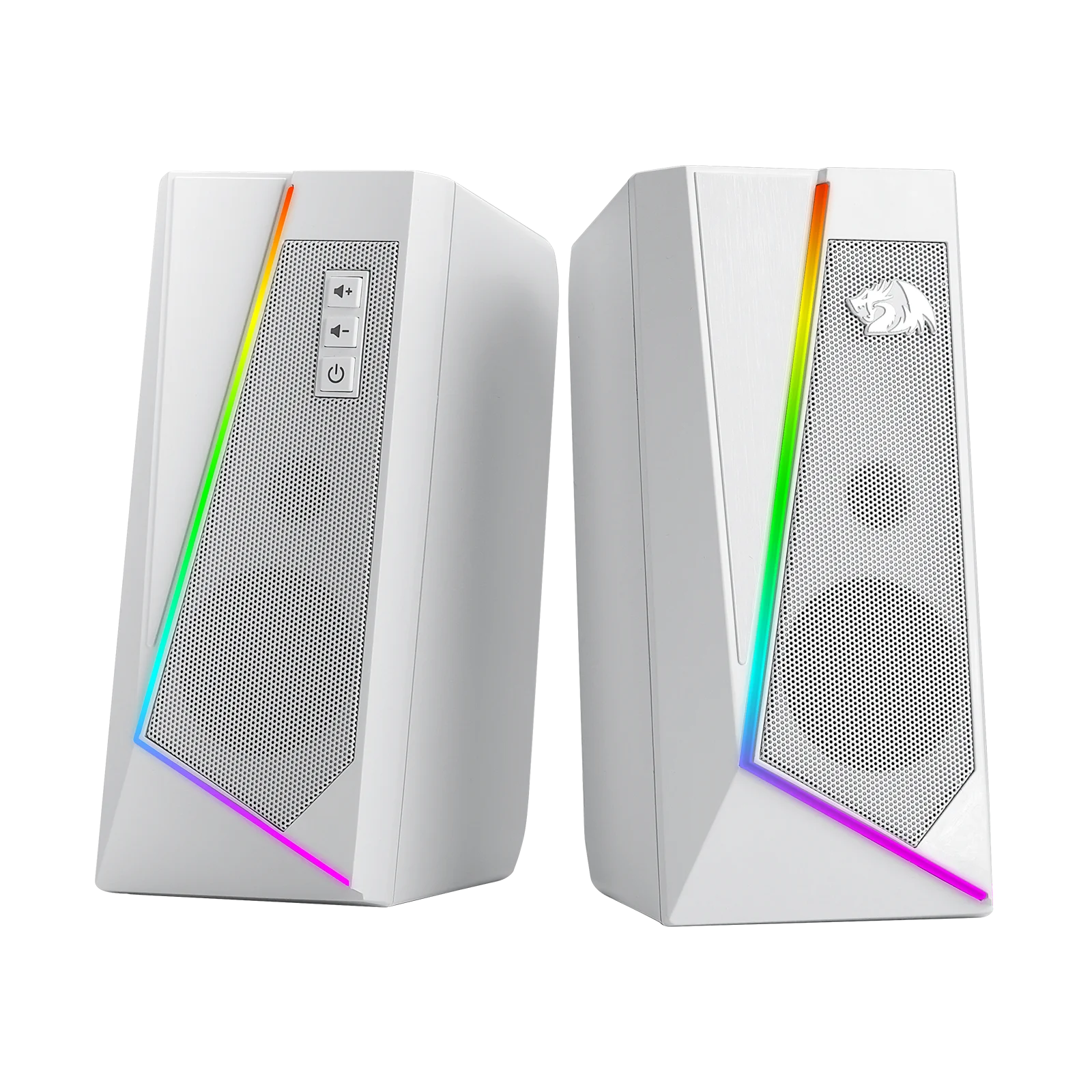 Redragon GS520 RGB Desktop Speakers, 2.0 Stereo PC Gaming Speaker with 6 Colorful LED Lighting Modes and Enhanced Sound, White/Pink.
