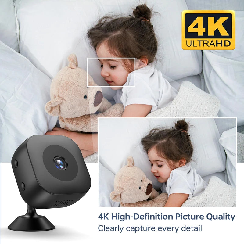 Minicámara inteligente 4K con visión nocturna a todo color, alta definición y WiFi; resistente al agua, con detección de movimiento y monitoreo de seguridad para el hogar.