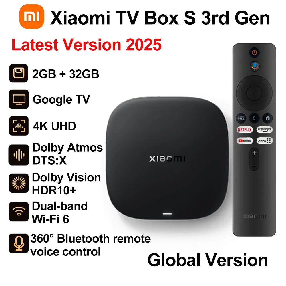 Nuevo Xiaomi TV Box S 3.ª generación, reproductor multimedia 4K UHD Smart Android TV Box, Dolby Vision HDR10+ Google Assistant Google TV Set-Top Box