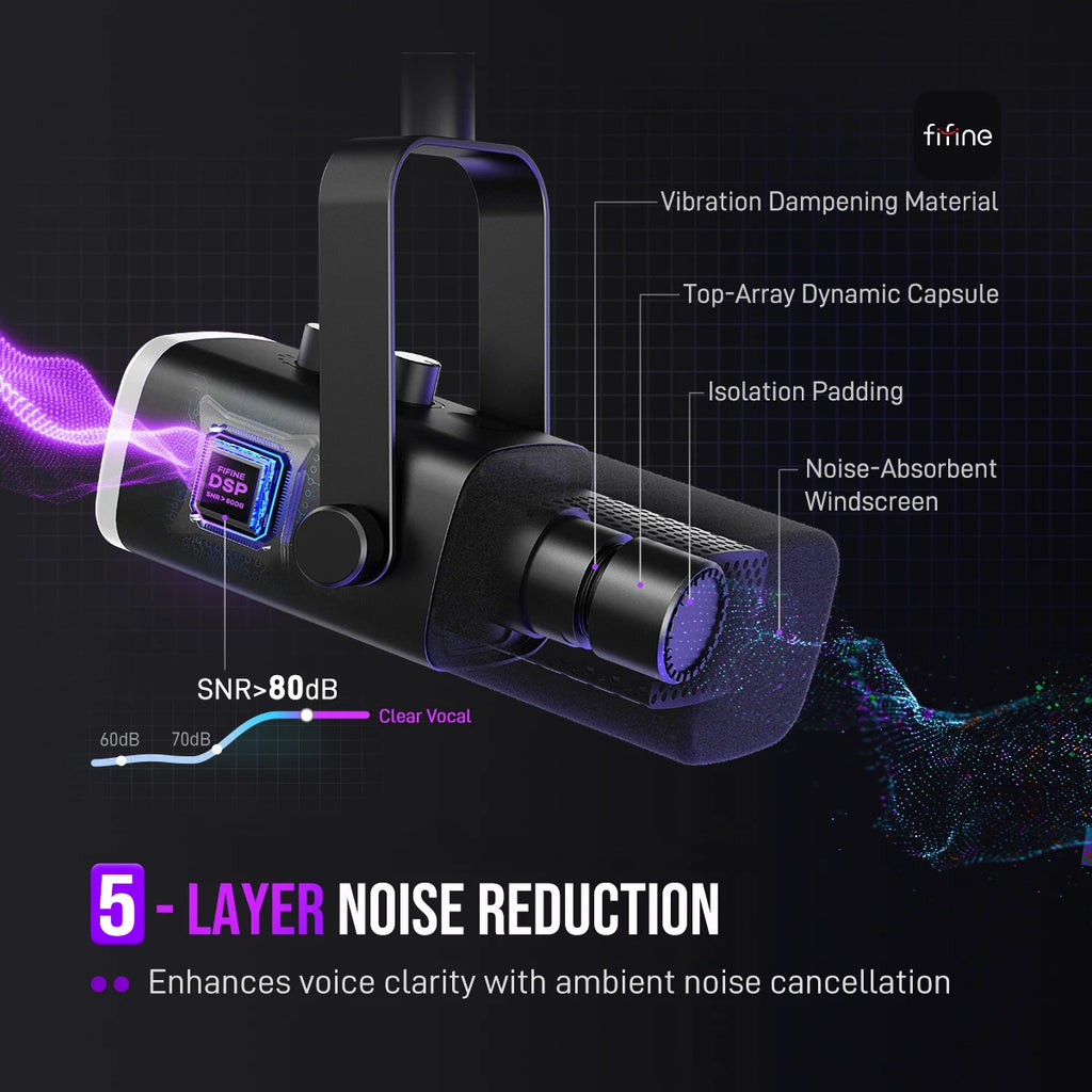 FIFINE USB/XLR Dynamic Microphone with RGB Control, Headphone Jack and Mute Function, PC Gaming, Recording and Streaming Microphone AmpliGame-AM8