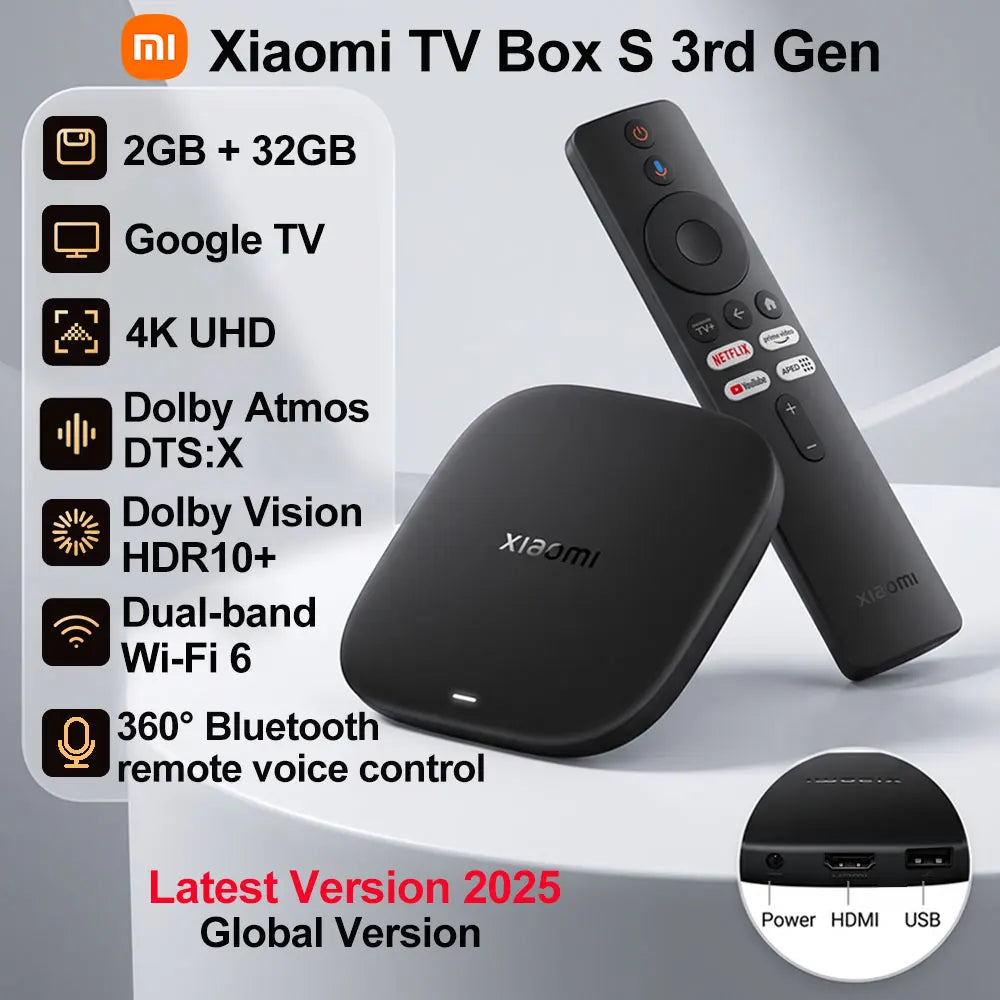 Nuevo Xiaomi TV Box S 3.ª generación, reproductor multimedia 4K UHD Smart Android TV Box, Dolby Vision HDR10+ Google Assistant Google TV Set-Top Box