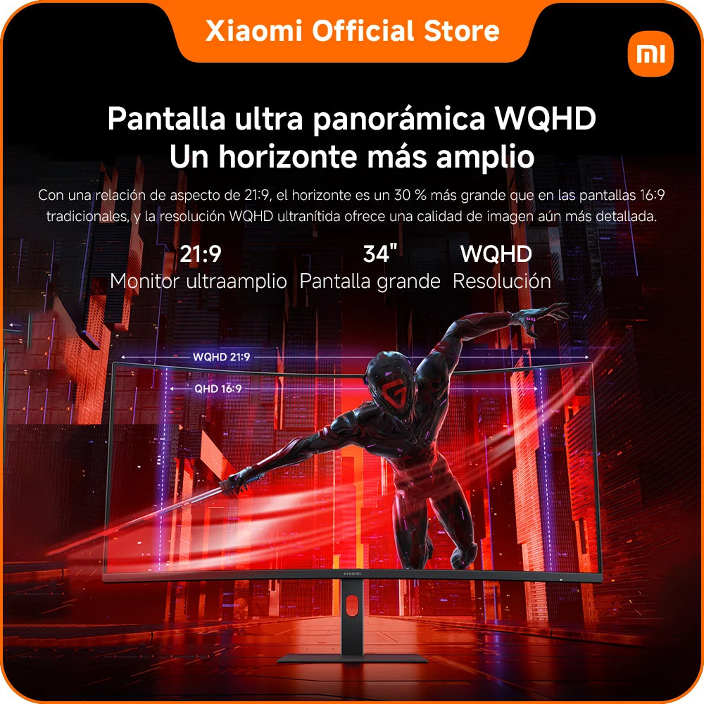 Xiaomi Curved Gaming Monitor G34Wqi, 180Hz High Refresh Rate, Wqhd Ultra-Wide Screen, 95% Dci-P3, 100% Srgb