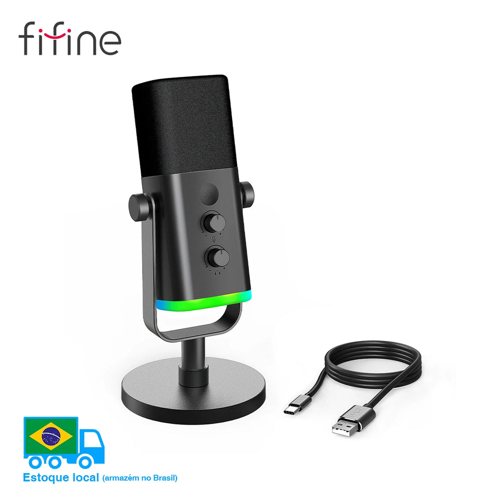 FIFINE USB/XLR Dynamic Microphone with RGB Control, Headphone Jack and Mute Function, PC Gaming, Recording and Streaming Microphone AmpliGame-AM8