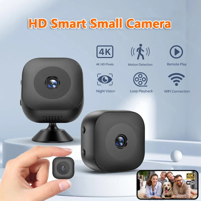Minicámara inteligente 4K con visión nocturna a todo color, alta definición y WiFi; resistente al agua, con detección de movimiento y monitoreo de seguridad para el hogar.