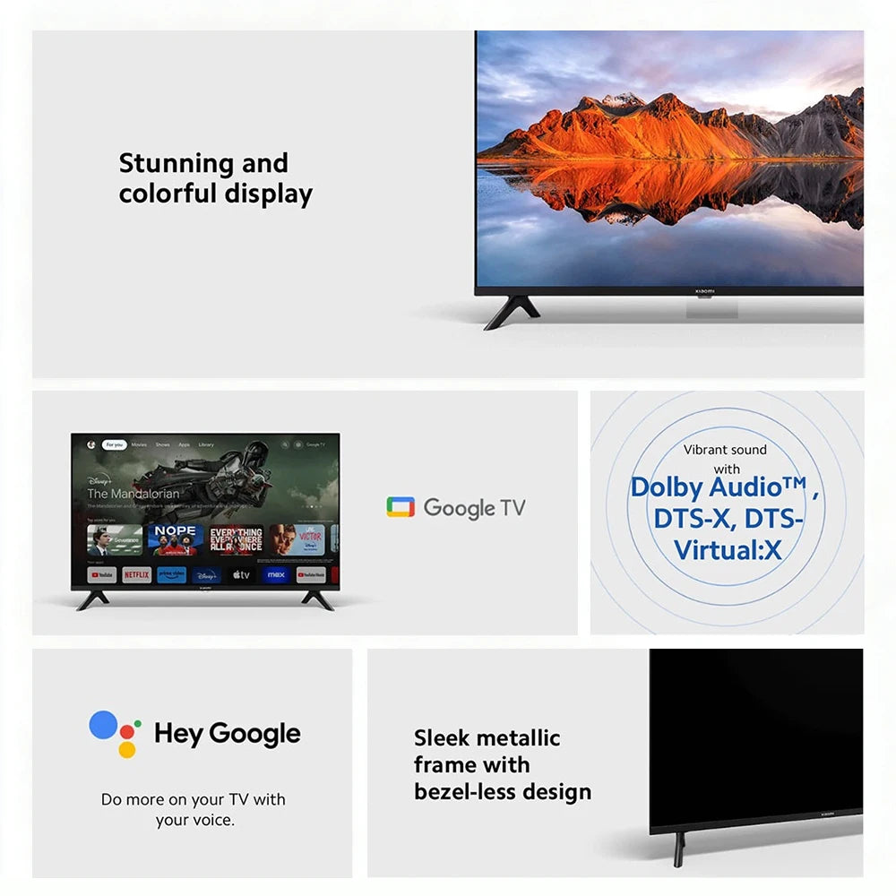 Xiaomi TV A 32, tamaño compacto con pantalla a color, sonido dinámico con Dolby Audio™, DTS-X y DTS Virtual:X, acabado metálico de alta gama