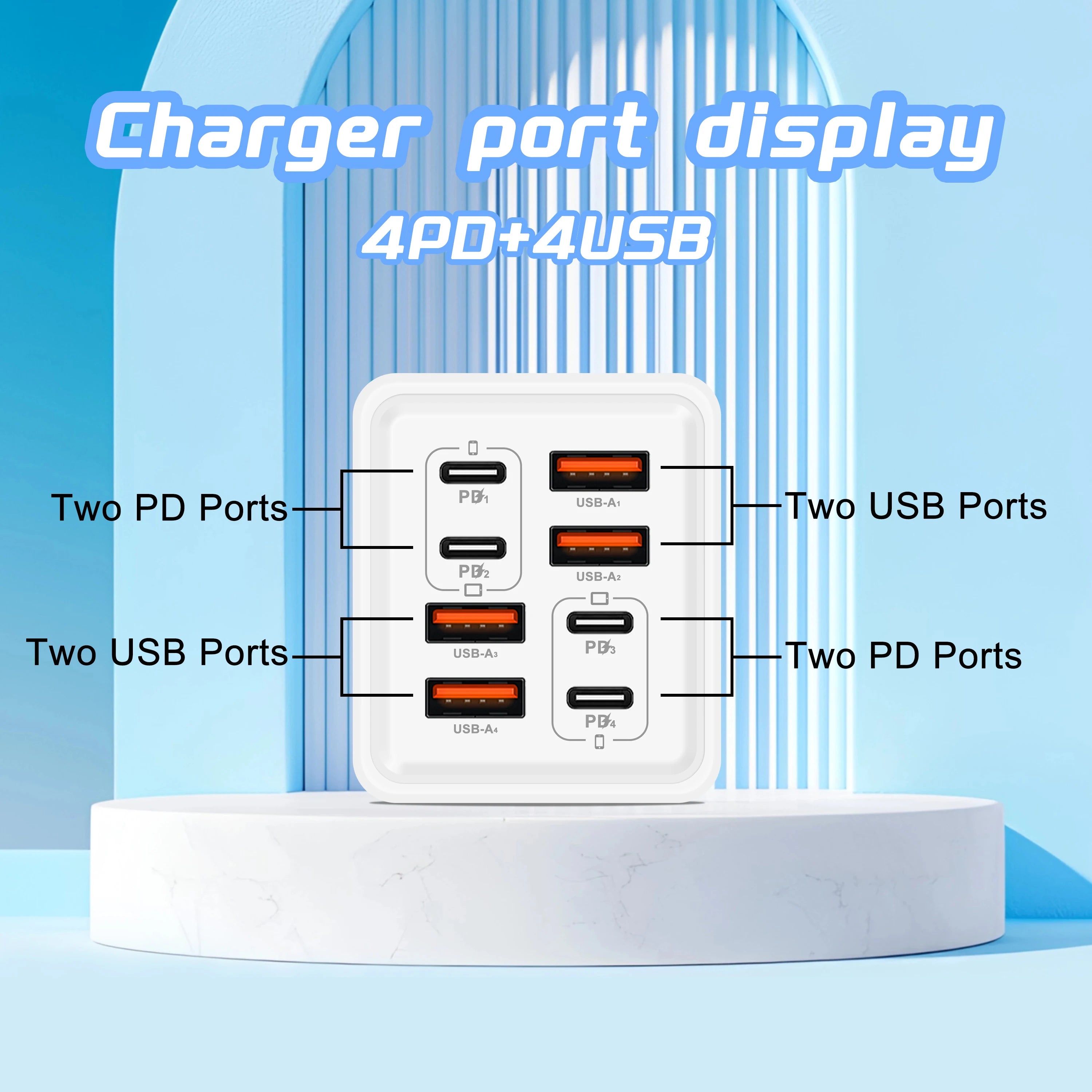 Cargador USB C GaN de 240 W, 8 en 1, carga rápida, cargador de teléfono, adaptador de corriente para iPhone, Samsung, Xiaomi, tipo C, enchufe de pared UE/EE. UU.