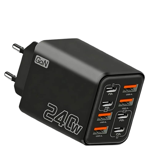 Cargador USB C GaN de 240 W, 8 en 1, carga rápida, cargador de teléfono, adaptador de corriente para iPhone, Samsung, Xiaomi, tipo C, enchufe de pared UE/EE. UU.