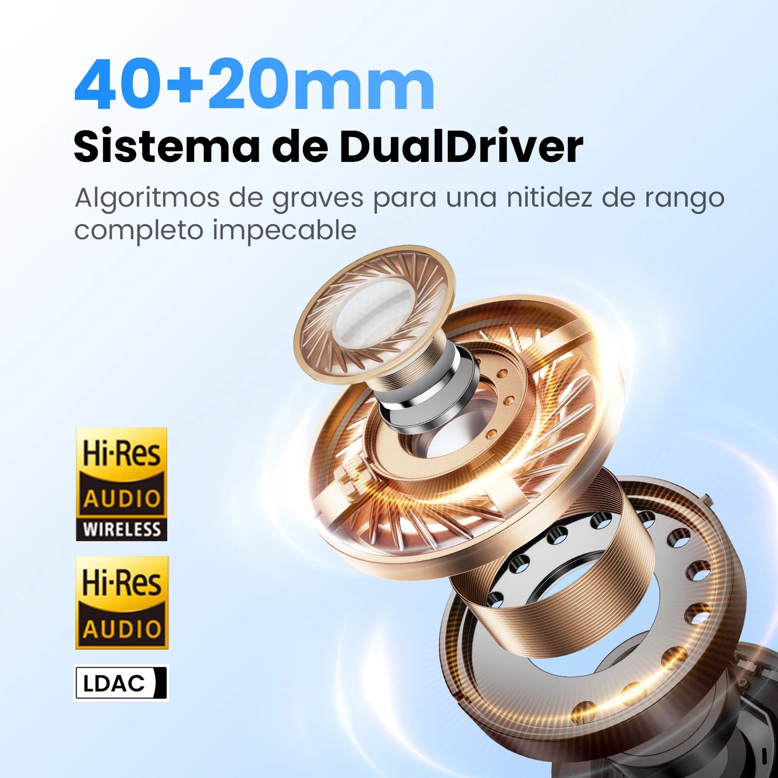Auriculares inalámbricos HAYLOU S40 con cancelación de ruido ANC de 50 dB, audio espacial 3D de alta resolución (Hi-Res), tecnología LDAC, Bluetooth 6.0 y diseño circumaural (over-ear).