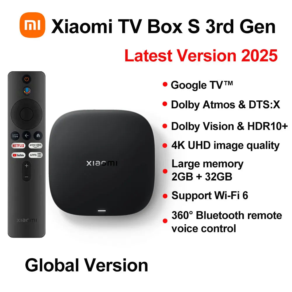 Nuevo Xiaomi TV Box S 3.ª generación, reproductor multimedia 4K UHD Smart Android TV Box, Dolby Vision HDR10+ Google Assistant Google TV Set-Top Box
