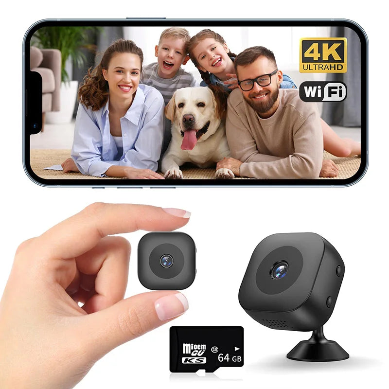 Minicámara inteligente 4K con visión nocturna a todo color, alta definición y WiFi; resistente al agua, con detección de movimiento y monitoreo de seguridad para el hogar.