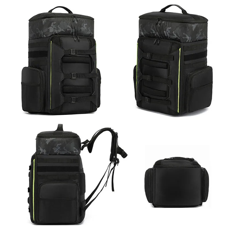 Drone and climbing gear backpack: large bag for photography, sports, and outdoor activities, with laptop compartment and dry/wet item separation; suitable for business travel.