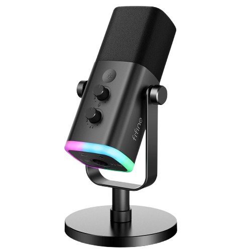 FIFINE USB/XLR Dynamic Microphone with RGB Control, Headphone Jack and Mute Function, PC Gaming Microphone, Recording and Streaming AmpliGame-AM8