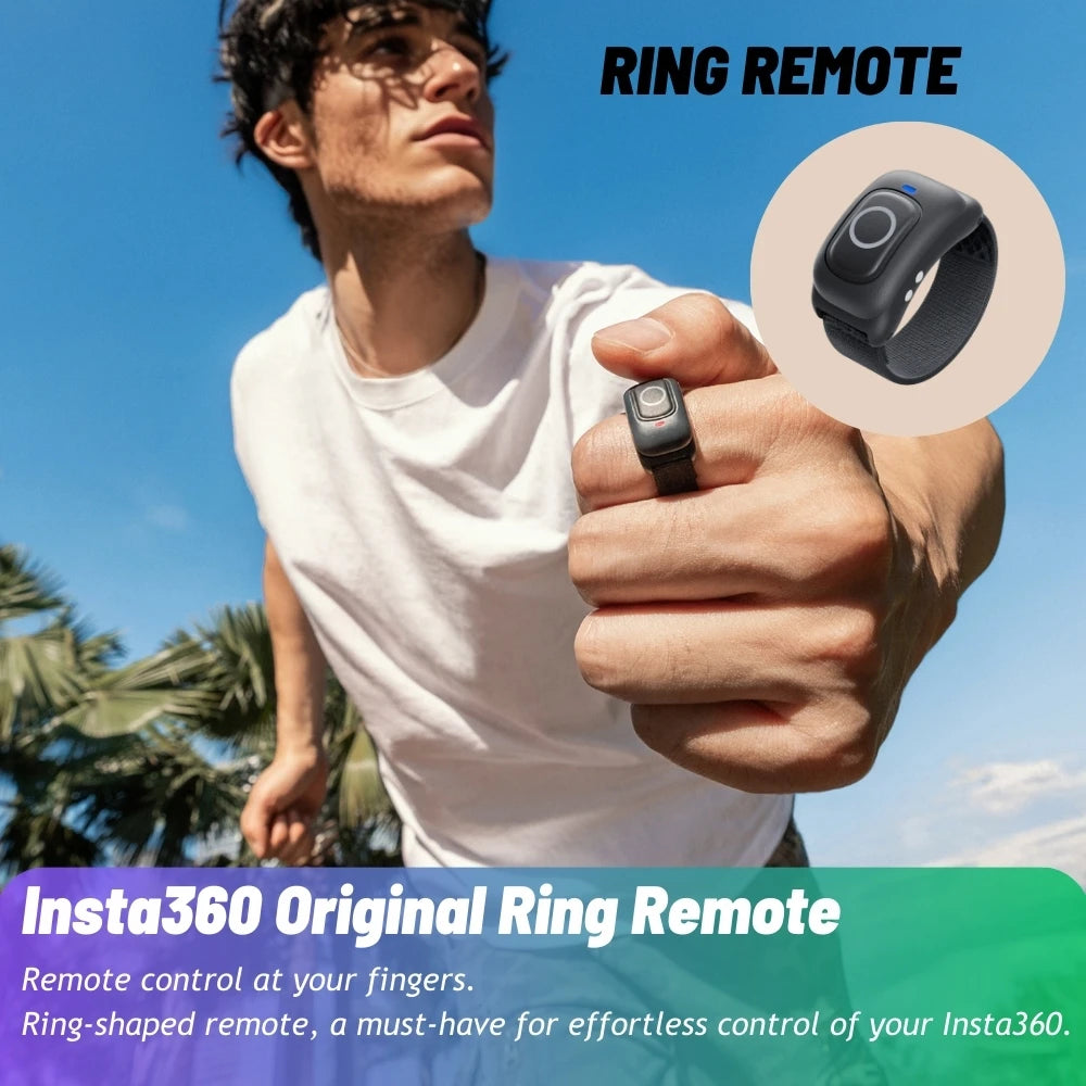 Insta360 Ring Remote 20 m (66 pies) Mini mando de pulgar IPX7 RC para Insta 360 GO, Ultra, X5, Ace Pro 2 y X4 Air. Accesorios originales