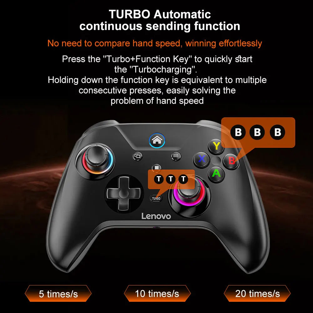 Mando inalámbrico para juegos Lenovo S02 con Bluetooth y gatillos de efecto Hall dual; compatible con Switch, PC, Android, iOS y TV.