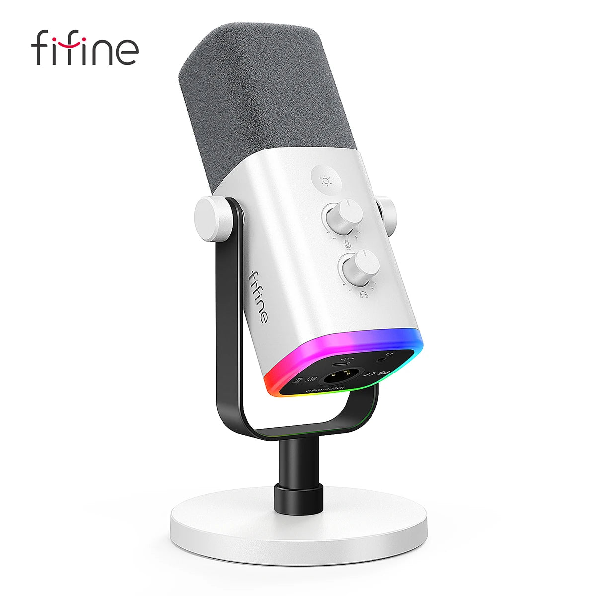 FIFINE USB/XLR Dynamic Microphone with RGB Control, Headphone Jack and Mute Function, PC Gaming, Recording and Streaming Microphone AmpliGame-AM8